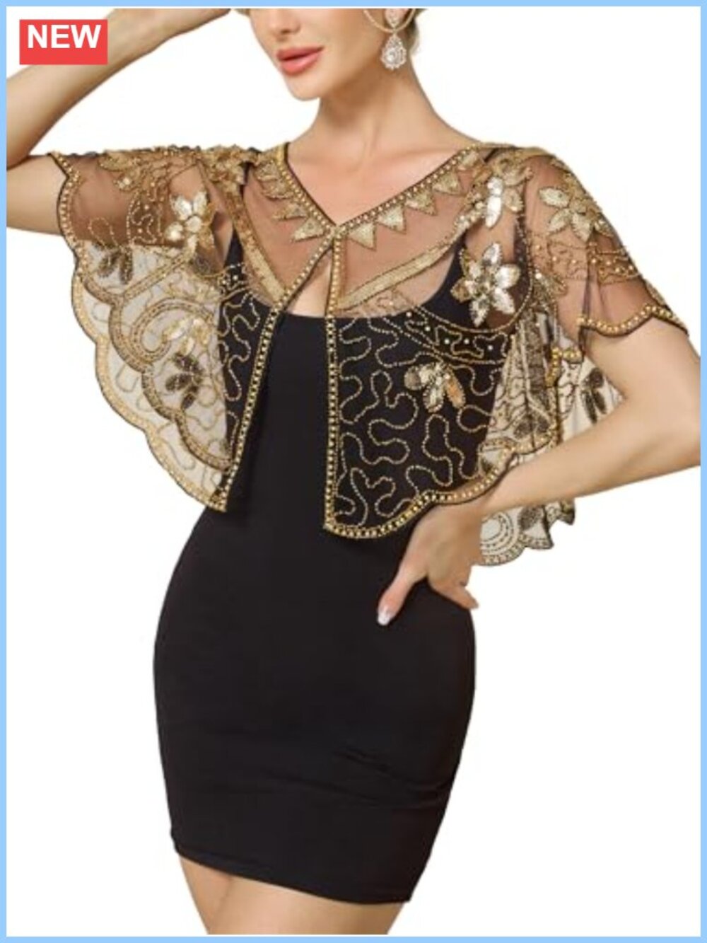 1920s Shawl Wrap Sequin Flapper Evening Shawl Gatsby Accessory